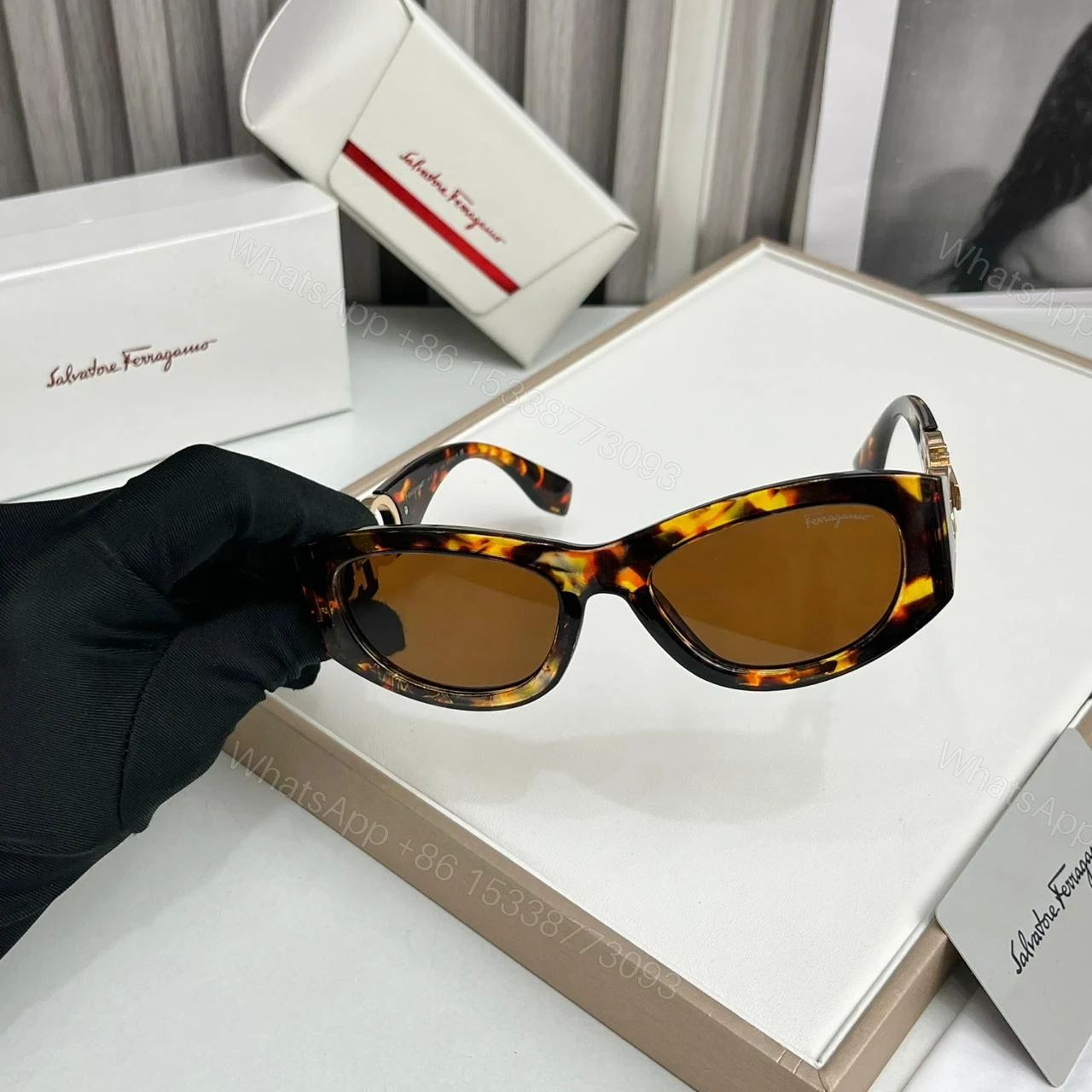 View 2 of Salvatore Ferragamo Cat-Eye Tortoiseshell Sunglasses