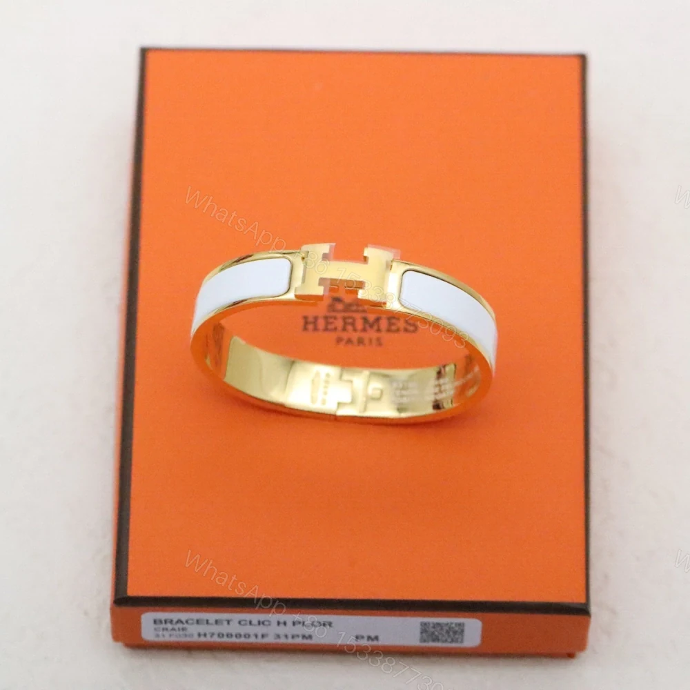 View 8 of 高仿Hermes*ClicH系列H700001F31鍍金琺瑯手鐲白色