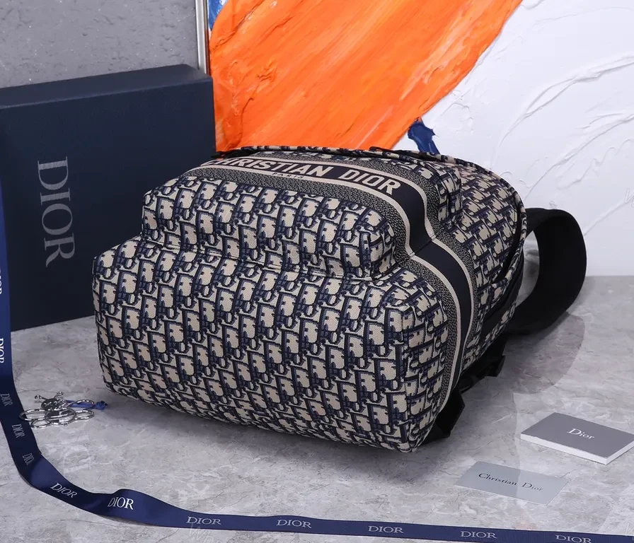 View 3 of Dior Monogram Luxury Backpack: Navy Leather Trim, Everyday Style