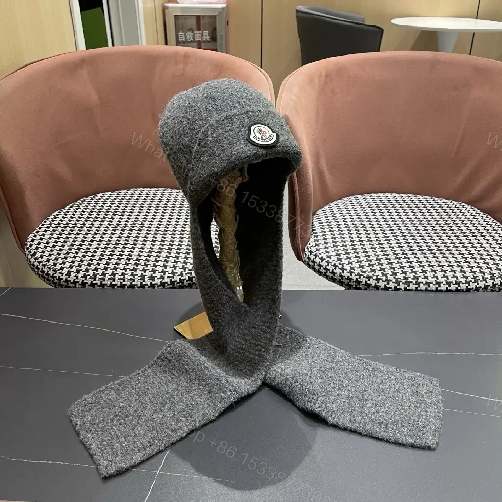 View 3 of Charcoal Wool-Blend Hooded Scarf: Luxe, Textured Warmth