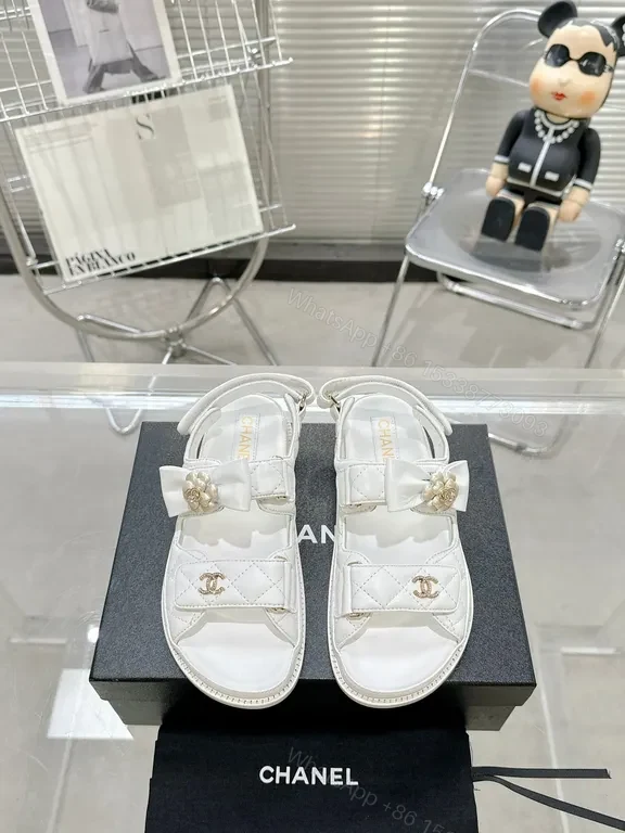 White Lux Sandals: Quilted, Bow-Accent, Gold-Detail, Comfort Fit — view 1