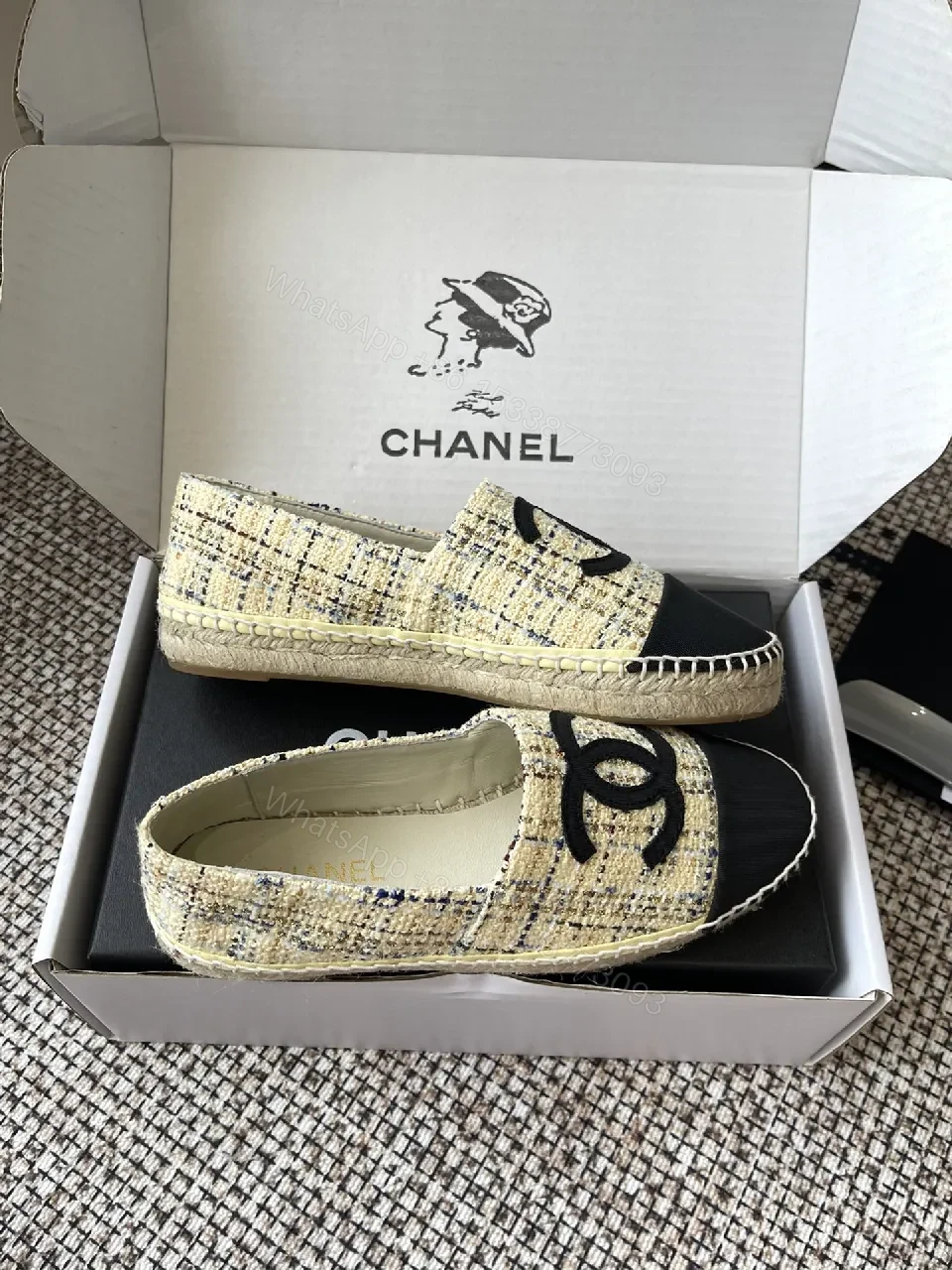 View 7 of Textured Tweed Espadrille Loafers with Logo Signature
