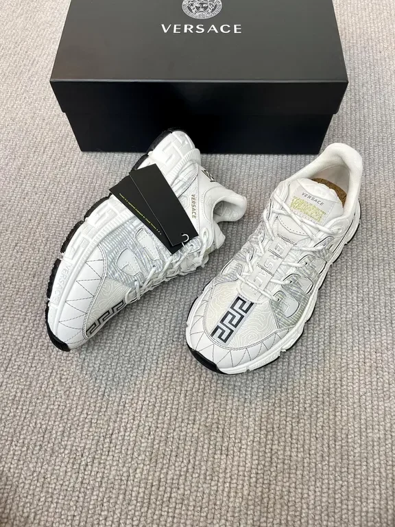 View 8 of Crisp White Versace Leather Sneaker - Luxe Textured Edge