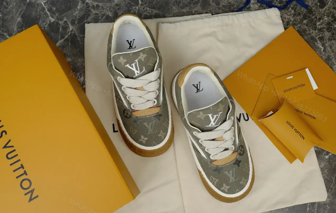 View 3 of Yellow Canvas Streetwear LV Monogram Sneakers