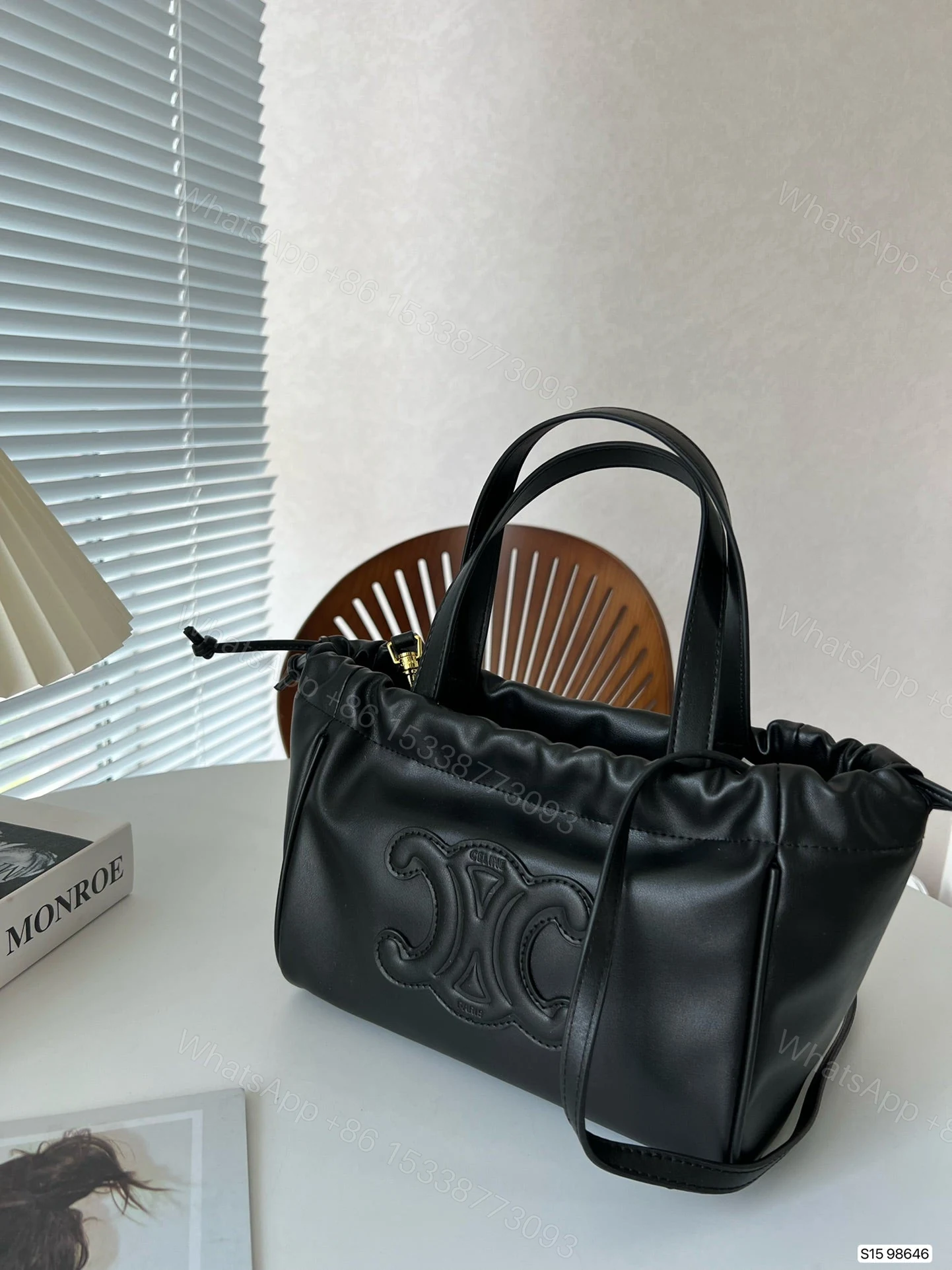 View 2 of CELINE SMALL CABAS DRAWSTRING CUIR TRIOMPHE IN SMOOTH CALFSKIN BLACK 24CM 111013DU338NO