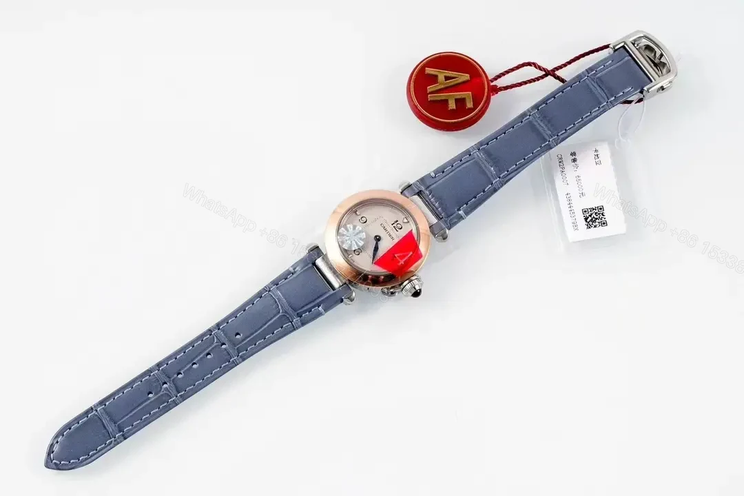View 9 of Cartier Pasha de Cartier Women’s Watch – 30mm Rose Gold with Blue Leather Strap
