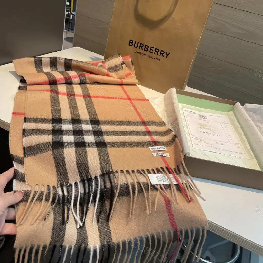 View 8 of Warm Wool Blend Check Scarf - Luxury, Oversized Wrap, Fringed Edges