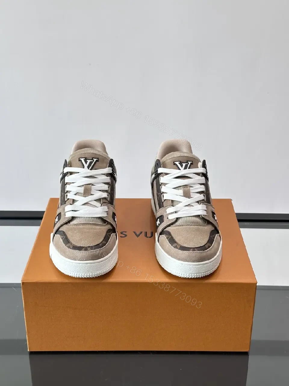 View 6 of Beige Suede Fabric Style Trainer Louis Vuitton Inspired Sneakers