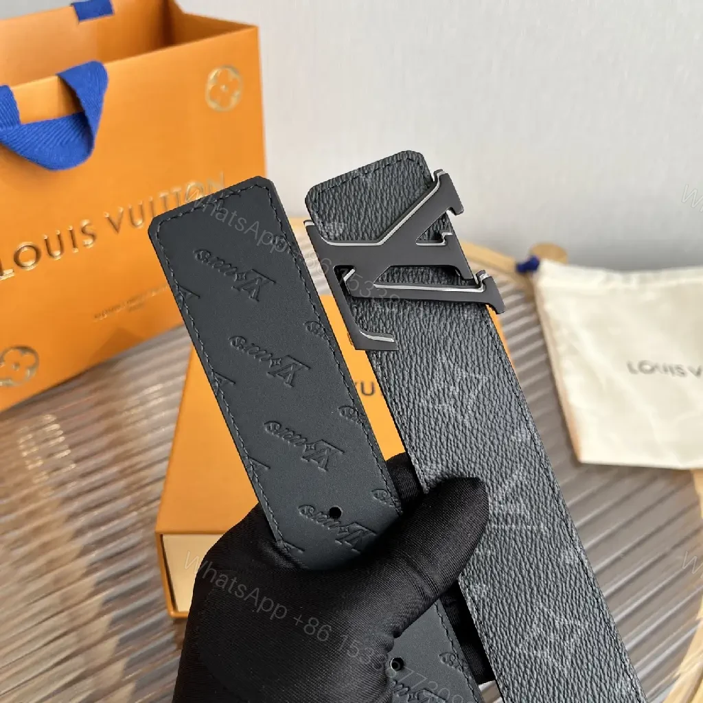 View 5 of Black Leather Belt Monogram Pattern with Gunmetal LV Buckle