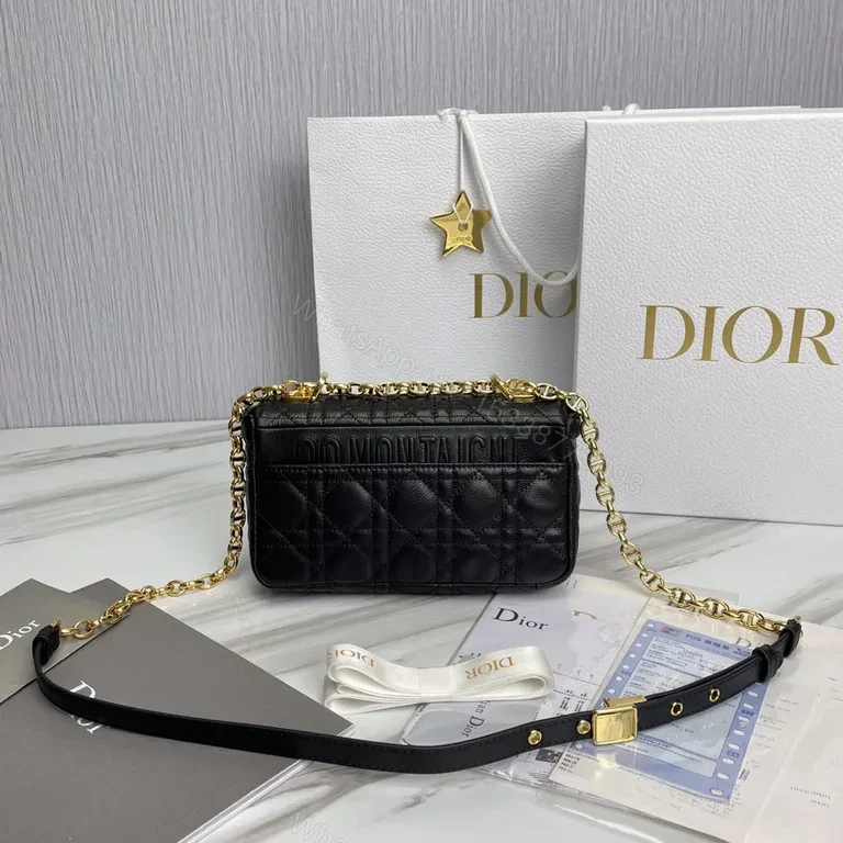 View 4 of Lux Black Quilted Mini Bag with Gold Hardware