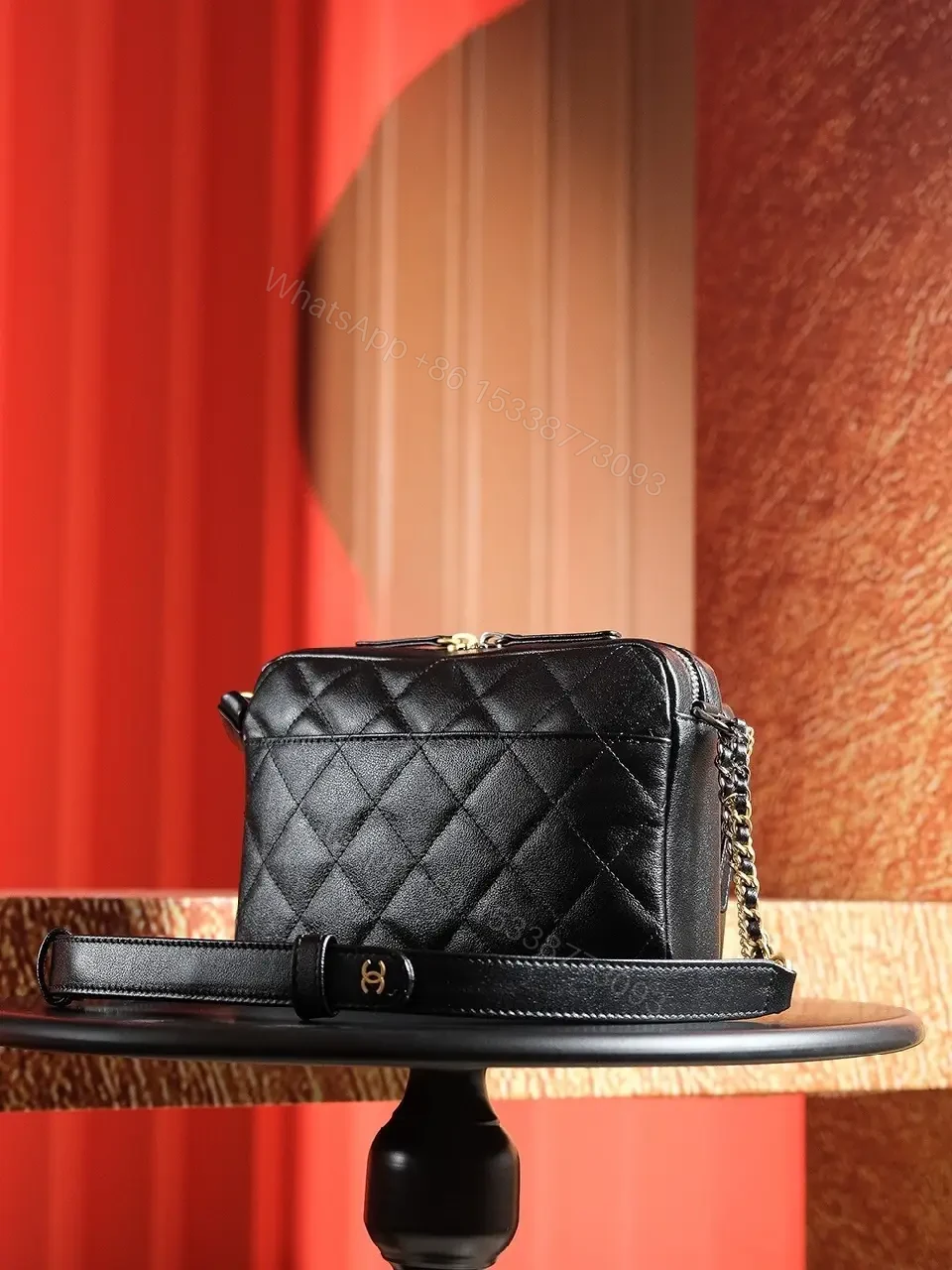 View 4 of Black Quilted Leather Camera Bag - Compact Luxury Ambience