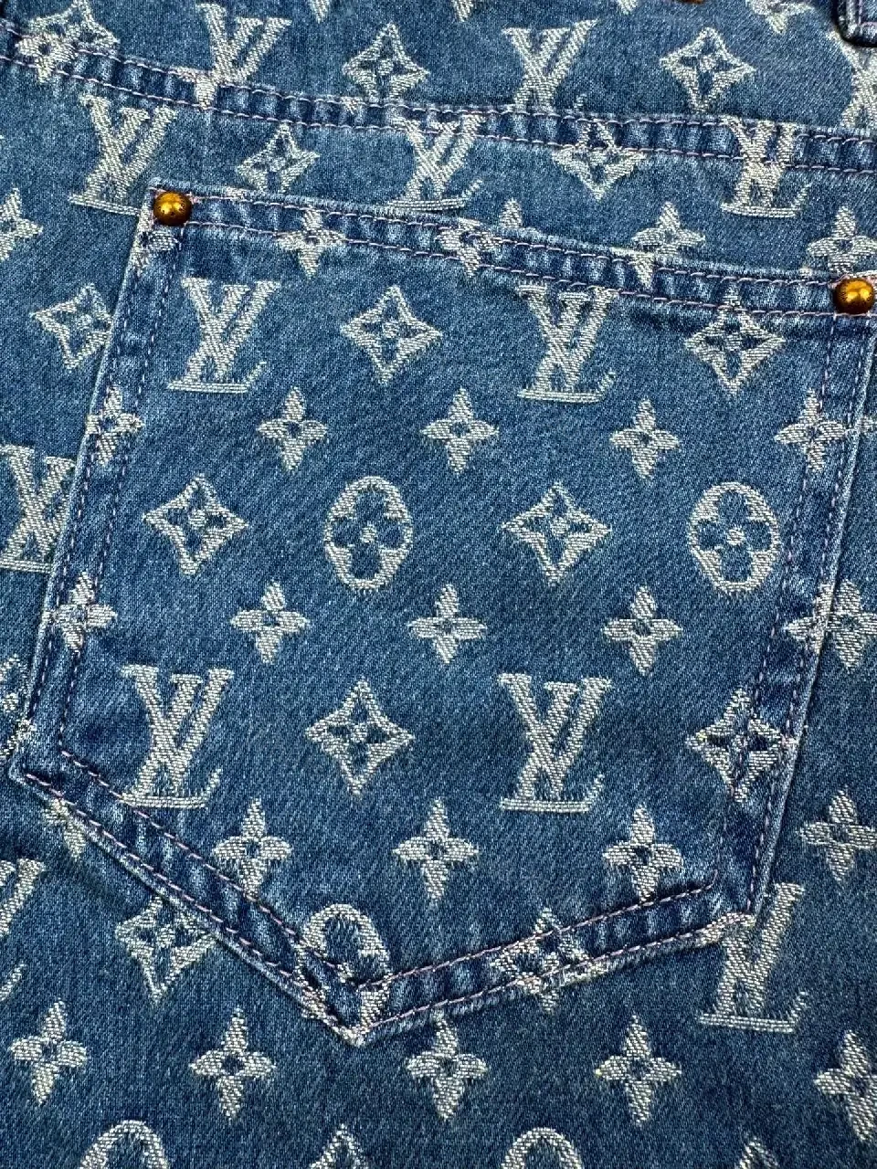 View 2 of Denim Monogram Bermuda Shorts – Signature LV Print, Elevated Comfort