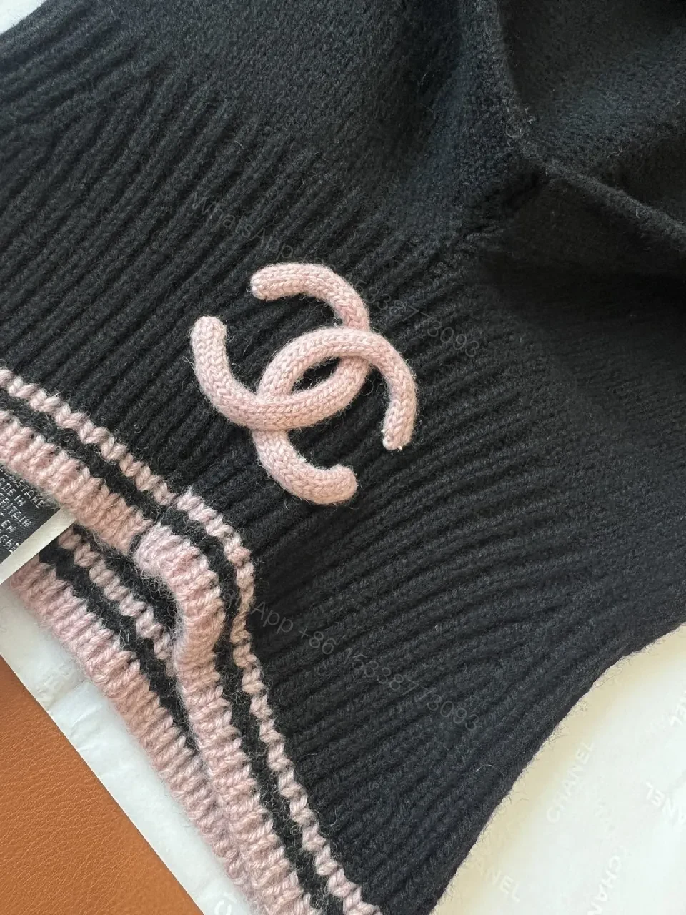 View 7 of Apolline Knit Hood: Black + Pink Trim, Luxe Cozy Style