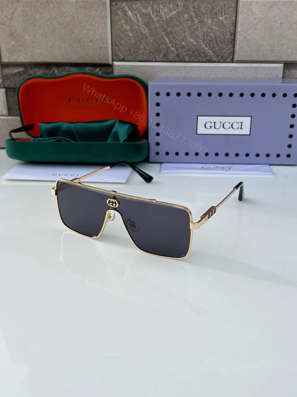 Gucci Square Shield Gold-Black Sunglasses — view 1
