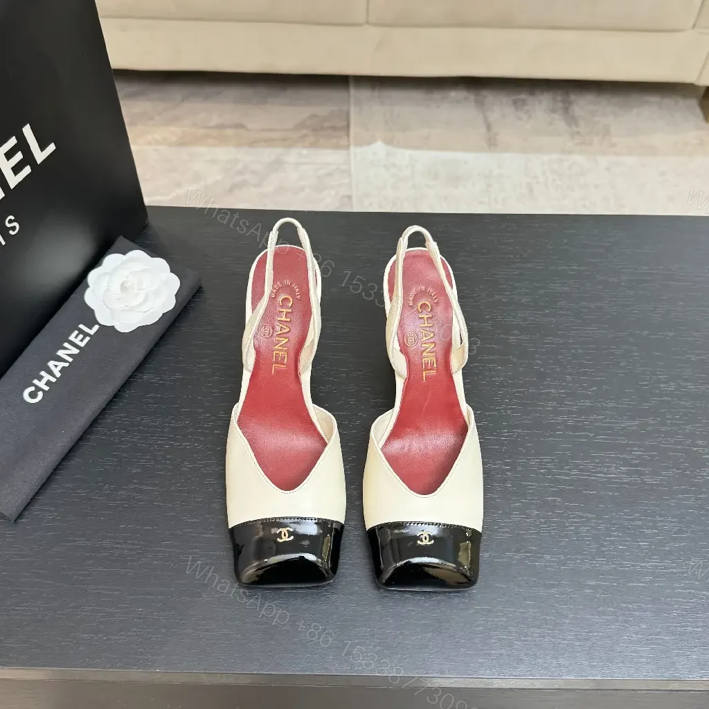 View 10 of Cream & Black Two-Tone Heeled Slingbacks: Luxe Comfort Shoes