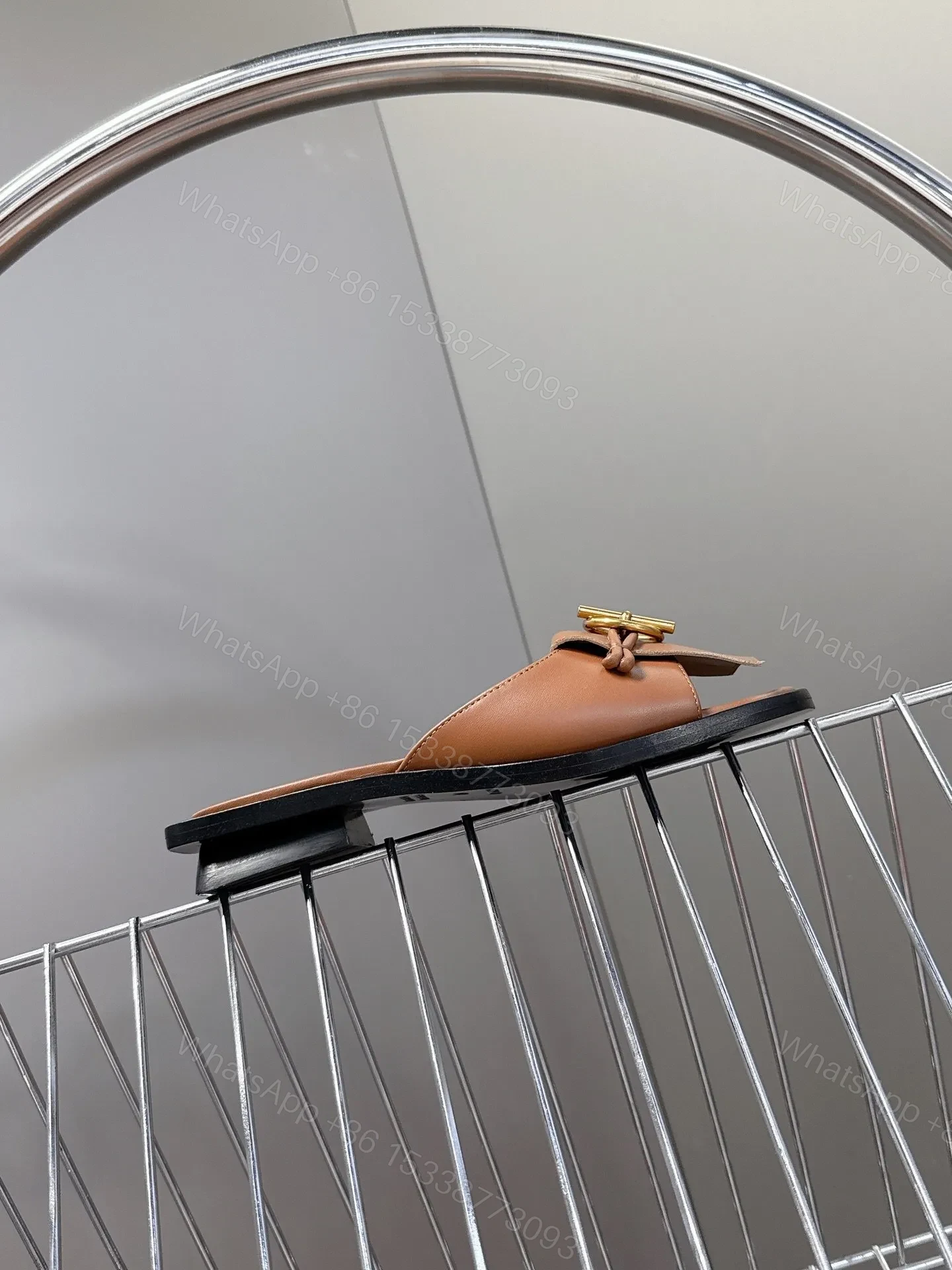 View 6 of Hermes Women Brown Leather Flat Mules