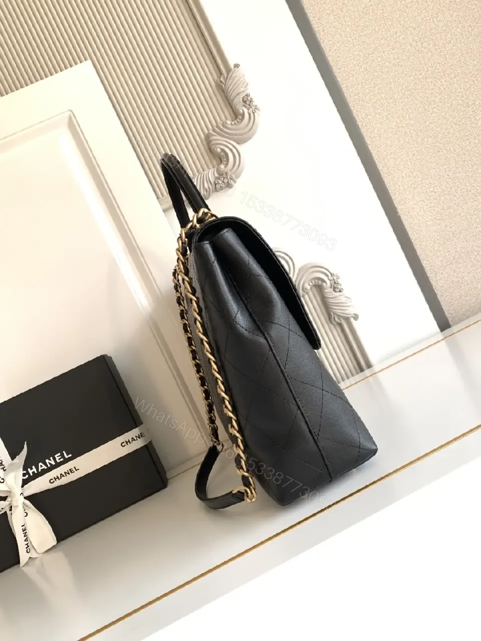 View 10 of Chic Quilted Flap Bag with Gold Hardware, Shoulder Style