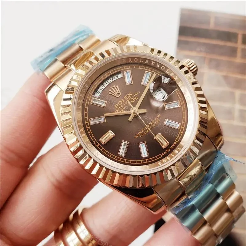 View 5 of Replica Rolex Day-Date Rose Gold Chocolate Diamond Dial & Fluted Bezel President Bracelet 228235