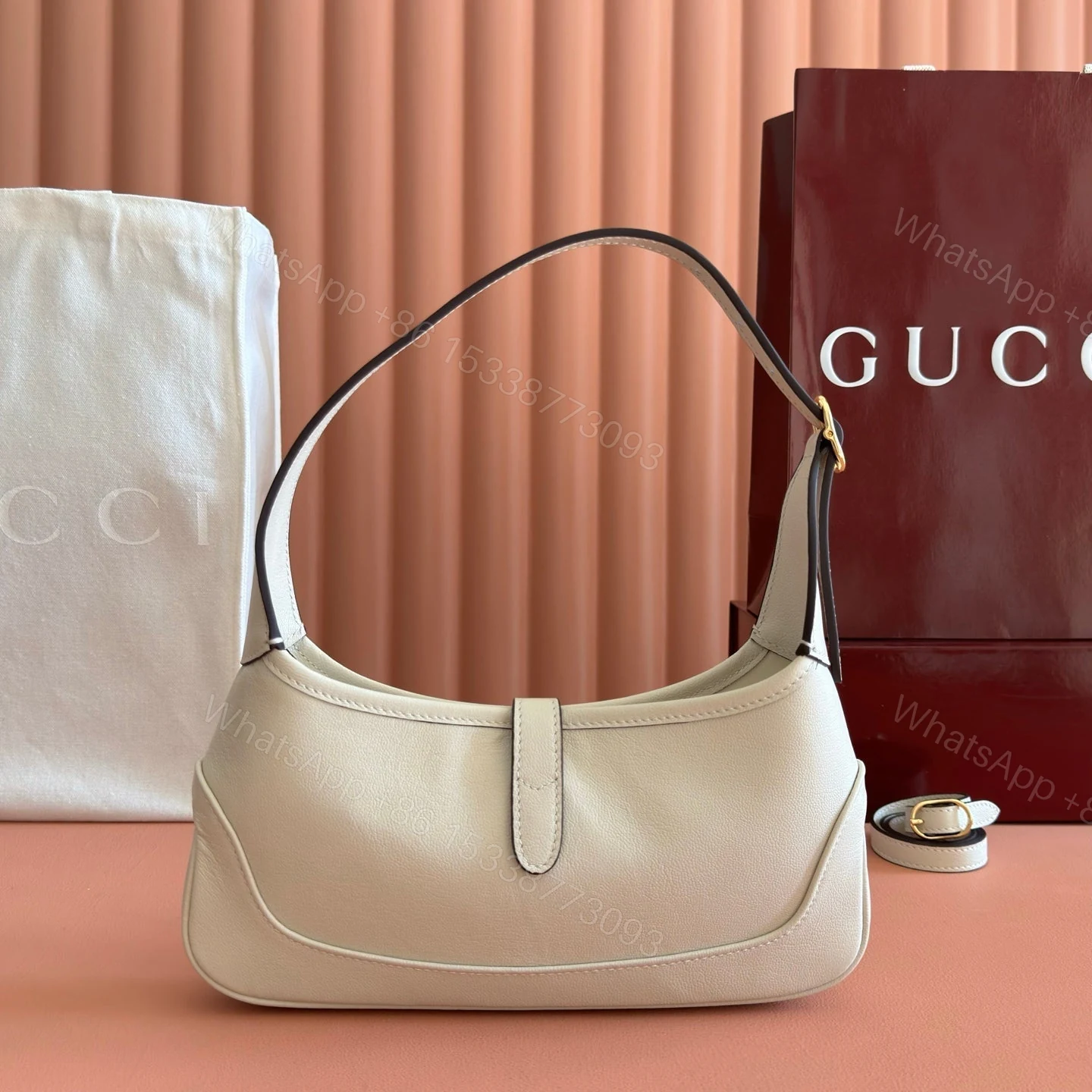 View 3 of GUCCI 26S JACKIE SLIM SHOULDER BAG 27 IN CREAM WHITE CALFSKIN