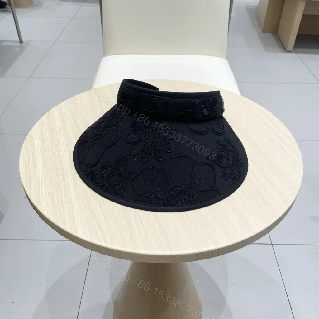 View 7 of Structured Black Embroidered Sun Visor - Luxe, Everyday Shield