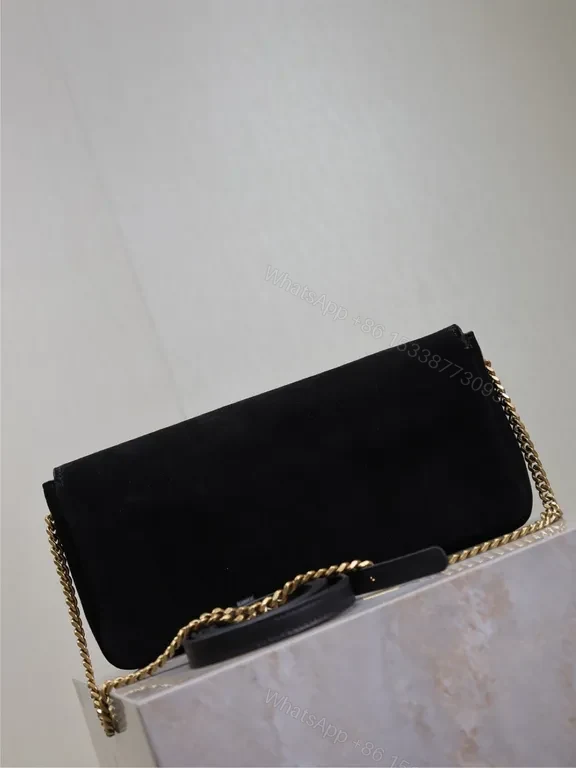 View 8 of Refined Velvet Black Bag with Gold YSL Hardware