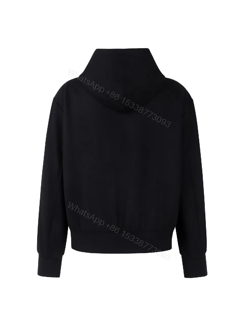 View 2 of Black Cotton Zip Hoodie with Subtle Monogram Embroidery