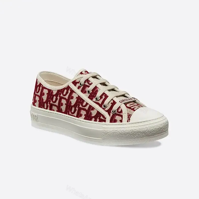 WALK’N’DIOR SNEAKERS WOMEN OBLIQUE EMBROIDERED COTTON BURGUNDY – CD176 — view 1