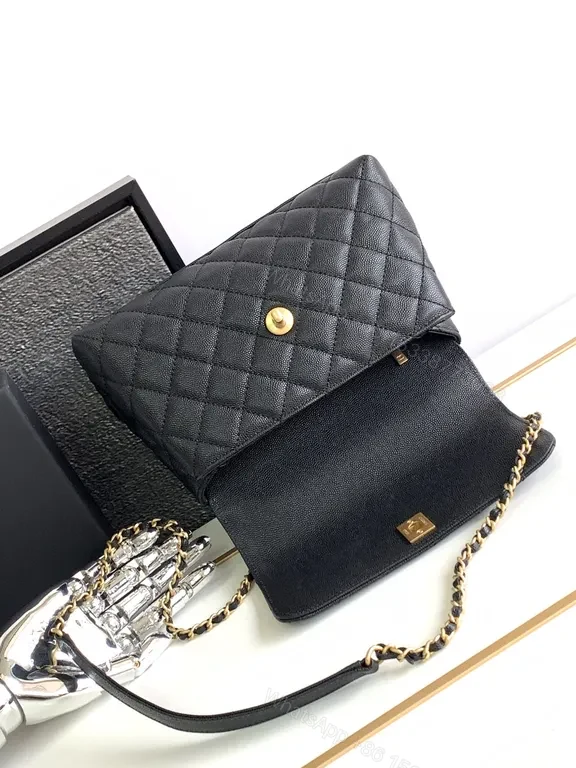 View 5 of Quilted Black Flap Bag + Gold Hardware - Everyday Luxe Bag