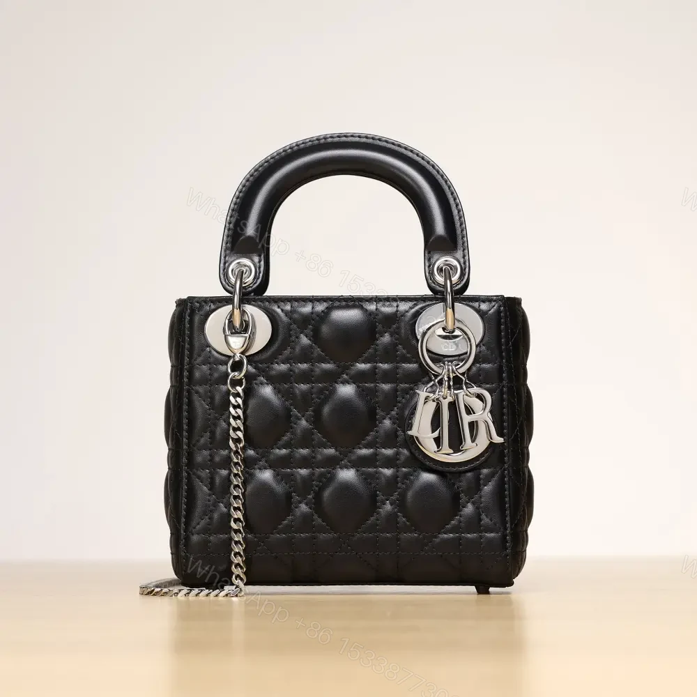 高仿Dior*Lady系列M0505M900黑色三格單肩包Mini免檢版 — view 1