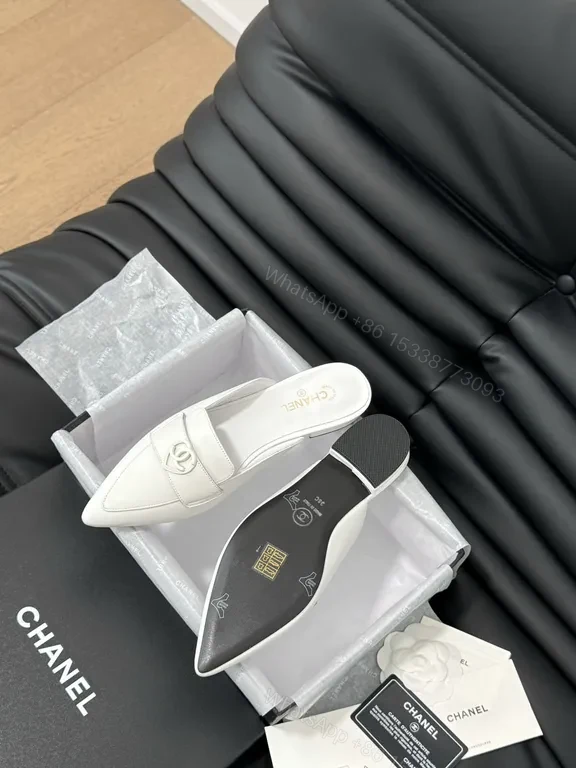 View 8 of Chanel-Inspired White Mules: Sleek Comfort, Premium Style