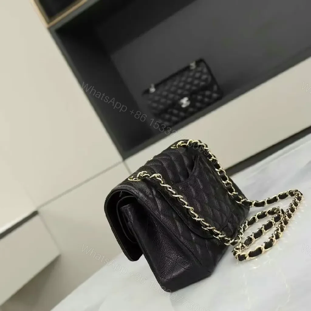 View 2 of Quilted Leather Black Bag: Gold Chain, Turn-Lock Flair, Compact Flap Shoulder Bag