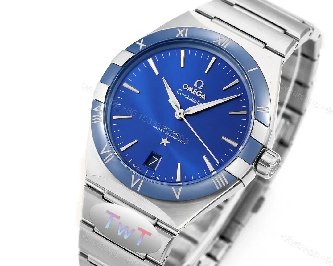 View 2 of Omega Constellation 5th Generation Star Series Ceramic Bezel Watch Blue Dial 41MM Stainless Steel Case 8900/8901 Co-Axial Movement