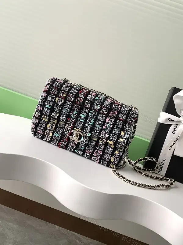 Multicolor Tweed Chain-Shoulder Bag with CC Logo Clasp — view 1