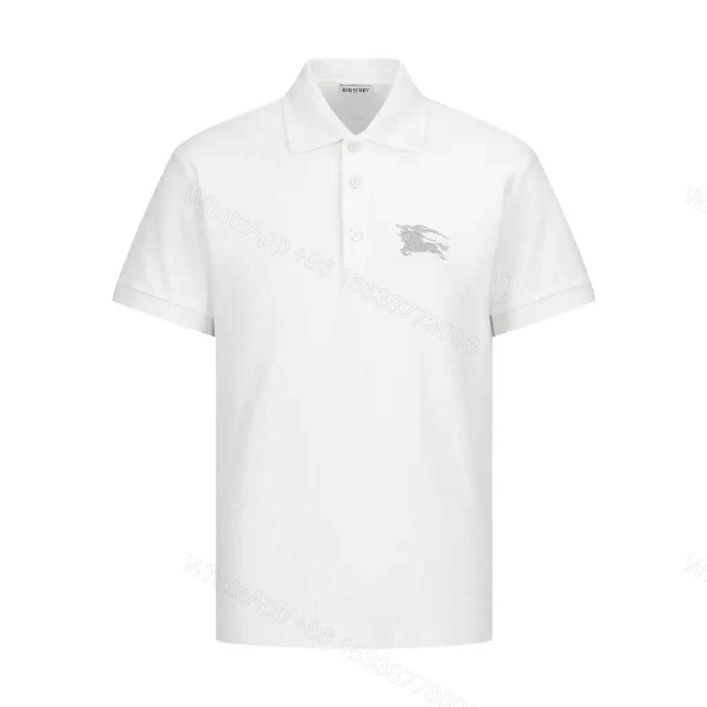 View 10 of White Mesh Polo Shirt, Lightweight, Burberry Horse Crest Polo