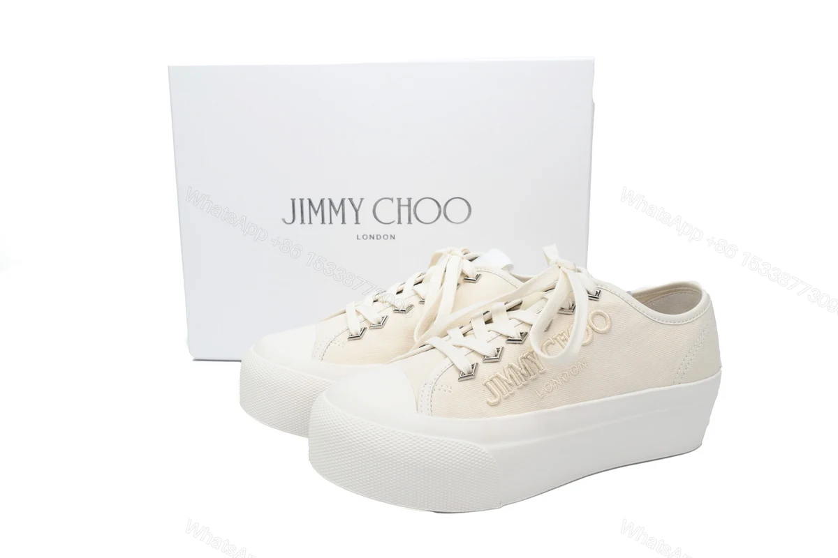 Women's Jimmy Choo Palma Maxi White Canvas Platform Trainers — view 2