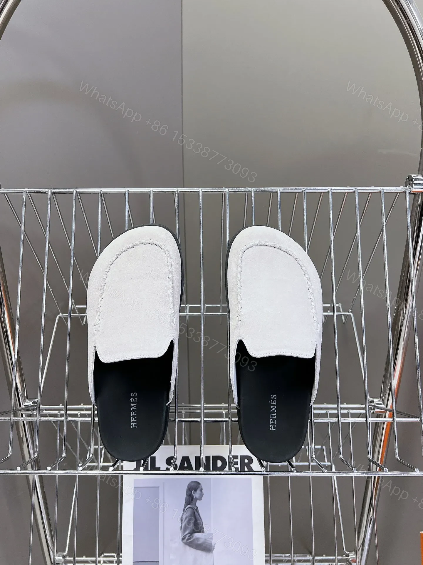 View 6 of Hermes Women White Suede Leather Slippers
