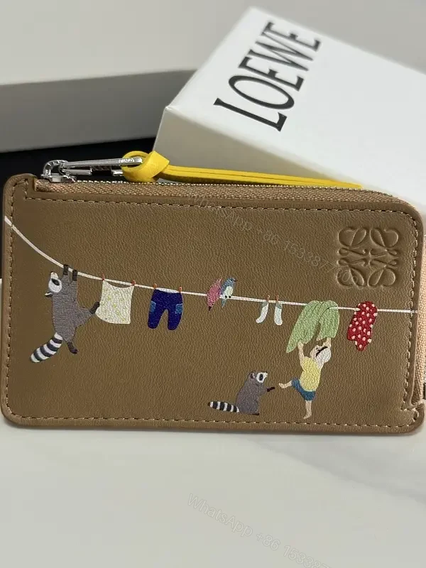 Light Brown Leather Pebbled Wallet - ZipAround with Colorful Scene LOEWE Logo — view 1