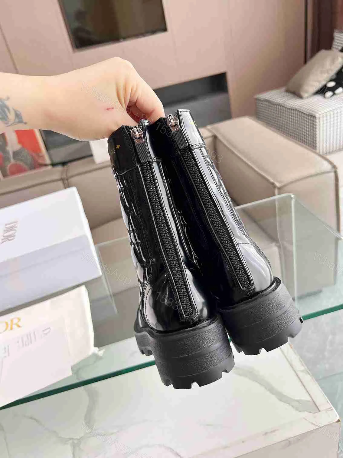 View 8 of DIOR D UNIT ANKLE BOOT QUILTED CANNAGE CALFSKIN BLACK KCI995CQC S900