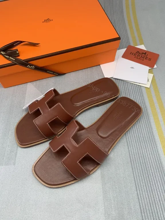 View 3 of HermÃ ̈s Oran Leather Sandals: Signature H Straps Comfort