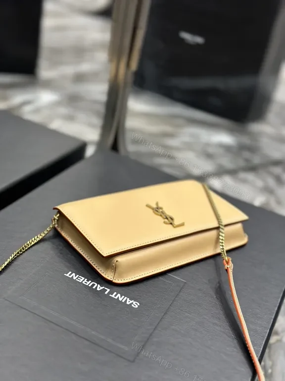 View 7 of Chic Beige Leather Crossbody with Gold Emblem
