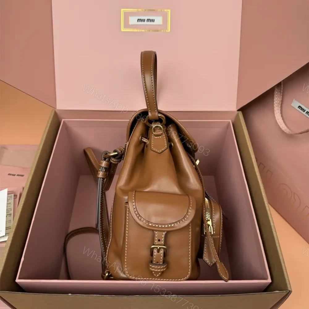 View 3 of 高仿miumiu*5BZ043牛皮雙肩包棕色小號免檢版