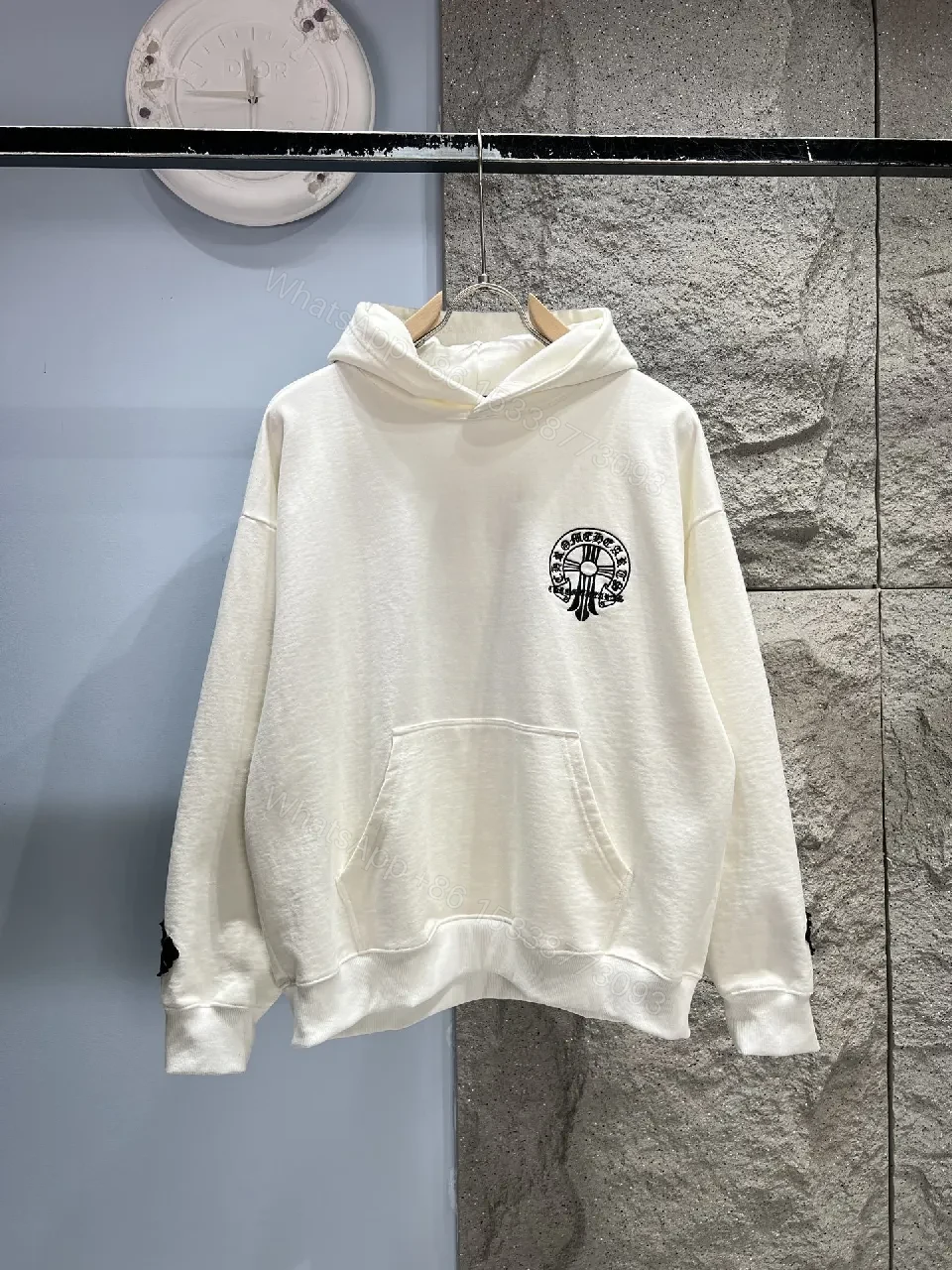 Off-White/Vanilla Fleece Hoodie with Minimal Chest Emblem — view 1