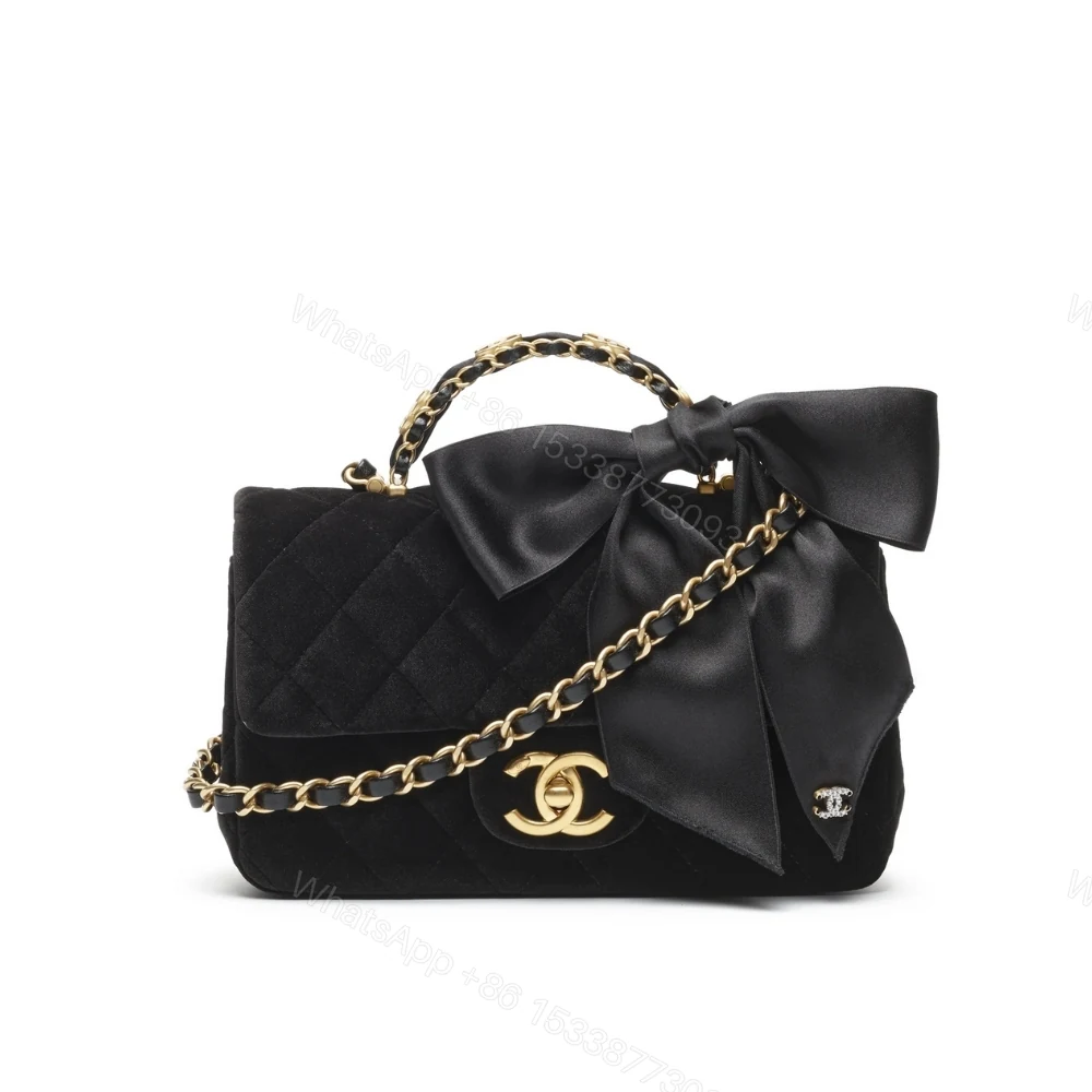 Chanel Mini Flap Bag With Top Handle Velvet Silk And Gold Tone Metal Black 20Cm As5875 B22481 94305 — view 1
