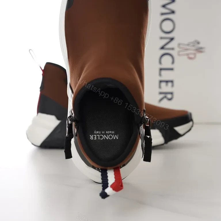 View 4 of Moncler Brown Leather High-Top Sneakers with All-Day Comfort