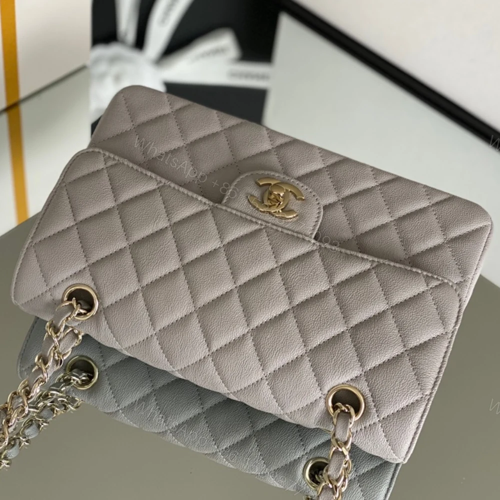 View 4 of Chanel Classic Handbag Grey With Gold Hardware 26cm A01112