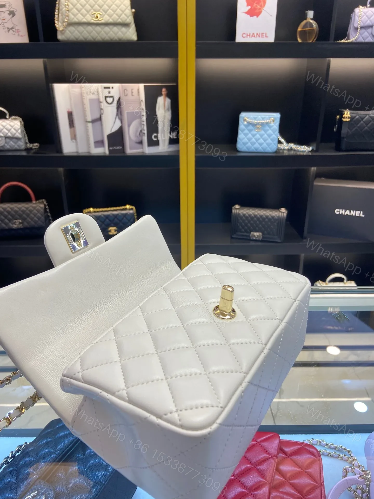 View 7 of Chanel Handle Charm Like Auth Handbags Lock Gold Demi White 20x12cm