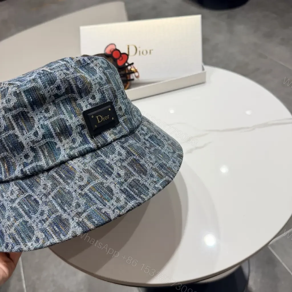 View 5 of Denim-Texture Bucket Hat with Monogram Detail, Luxury Everyday