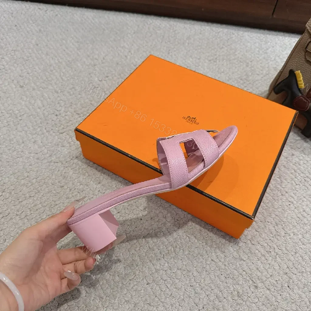 View 6 of Pink Leather Sandals Lux Style Key H Disney Hermès vibe SLIDE