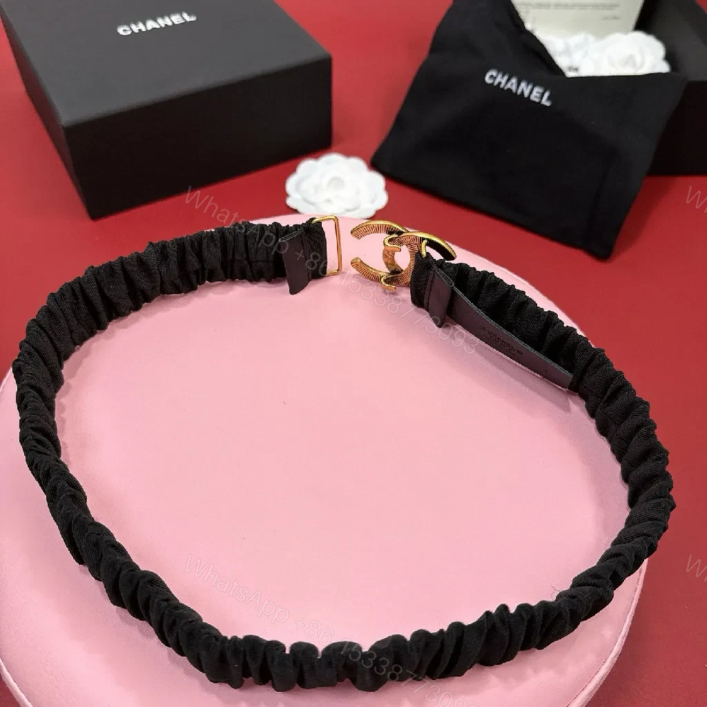 View 3 of Elastic Belt with Gold Double-C Clasp - Luxe Casual Couture Accessory