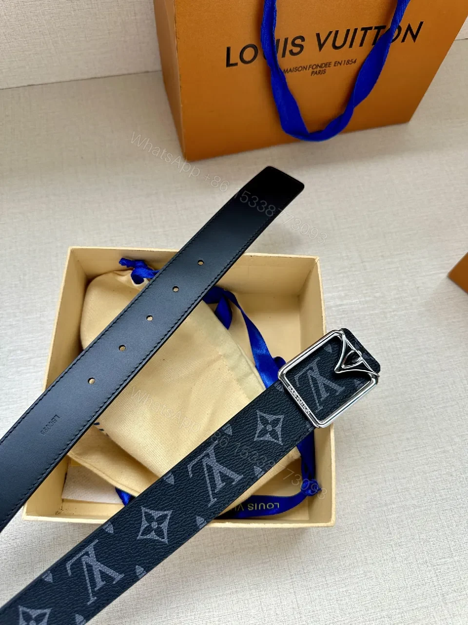 View 2 of Monogram Belt: Modern Luxury Black Leather Style, Gold Buckle